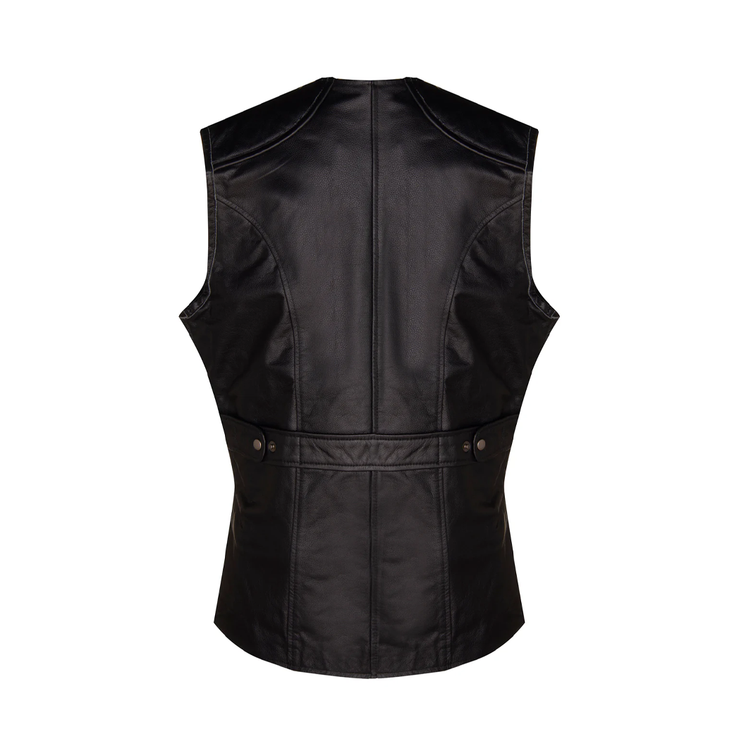 Black Quilted Leather Vest for Men