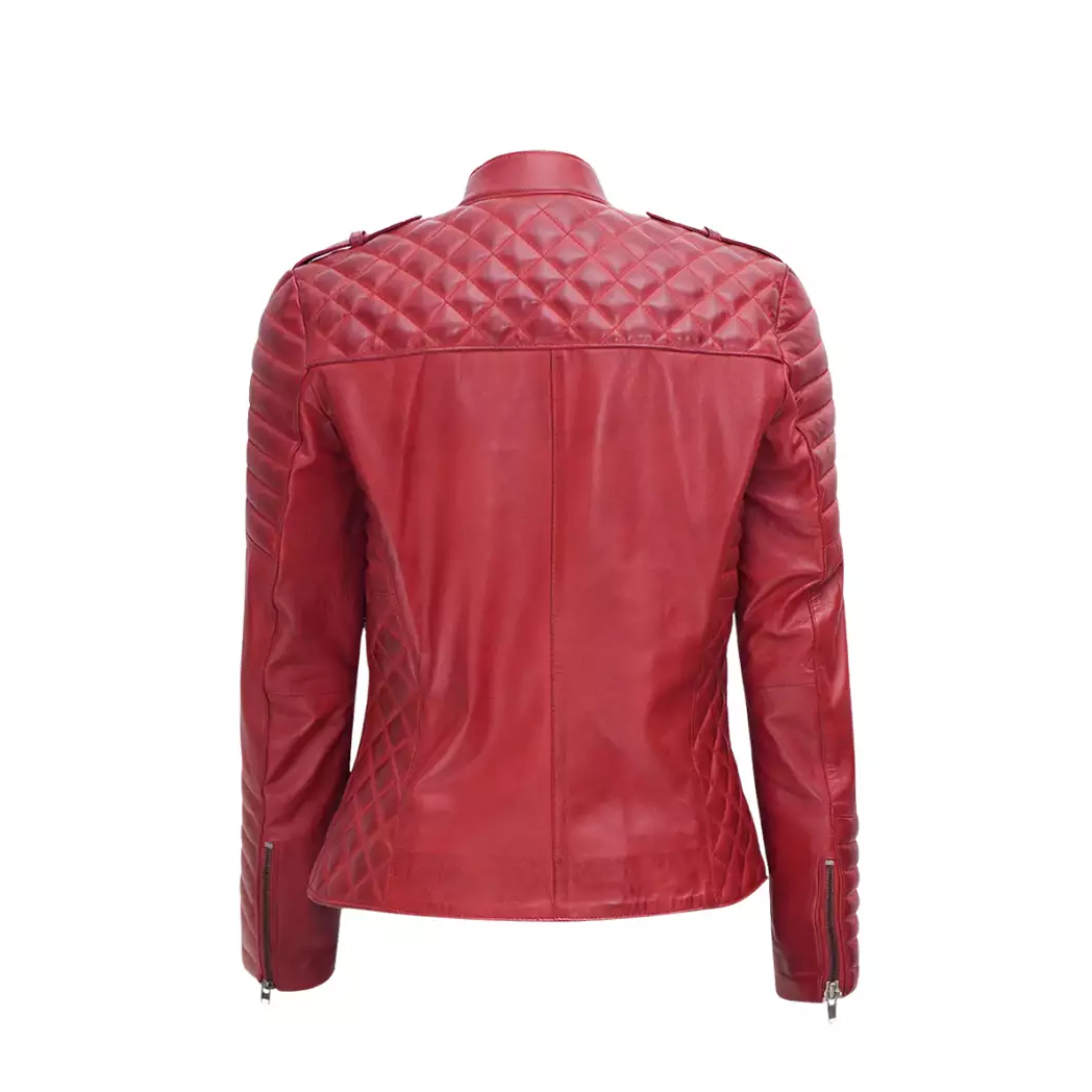 Women Burnt Red Biker Leather Jacket