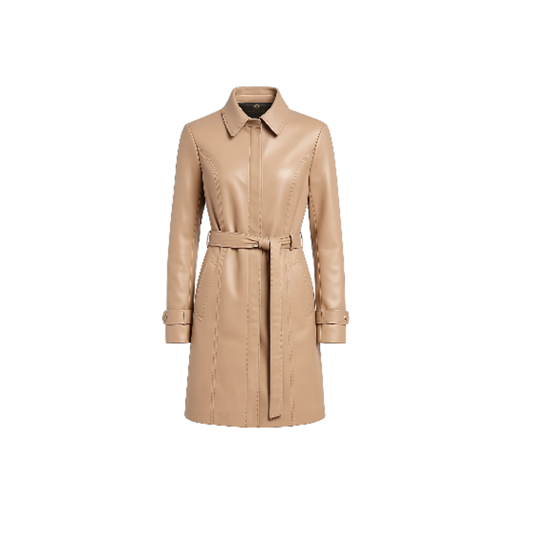 Real Leather Beige Trench Coat for Women
