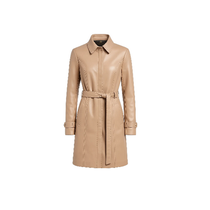 Real Leather Beige Trench Coat for Women