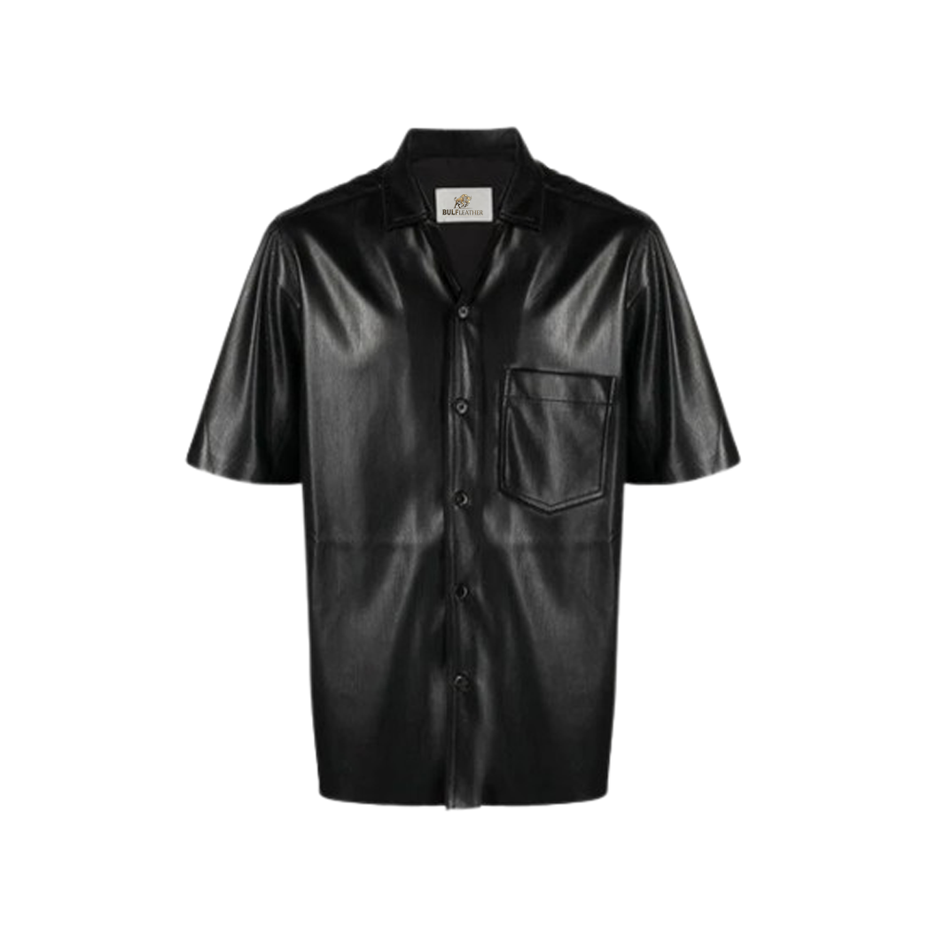 Women's Black Sleeves Leather Shirt