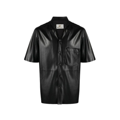 Women's Black Sleeves Leather Shirt