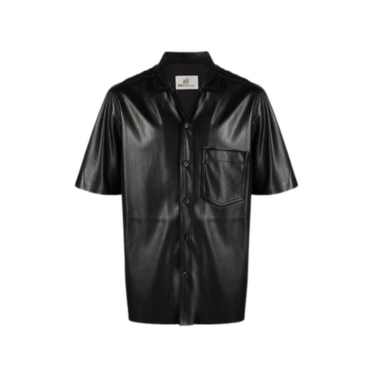 Women's Black Sleeves Leather Shirt