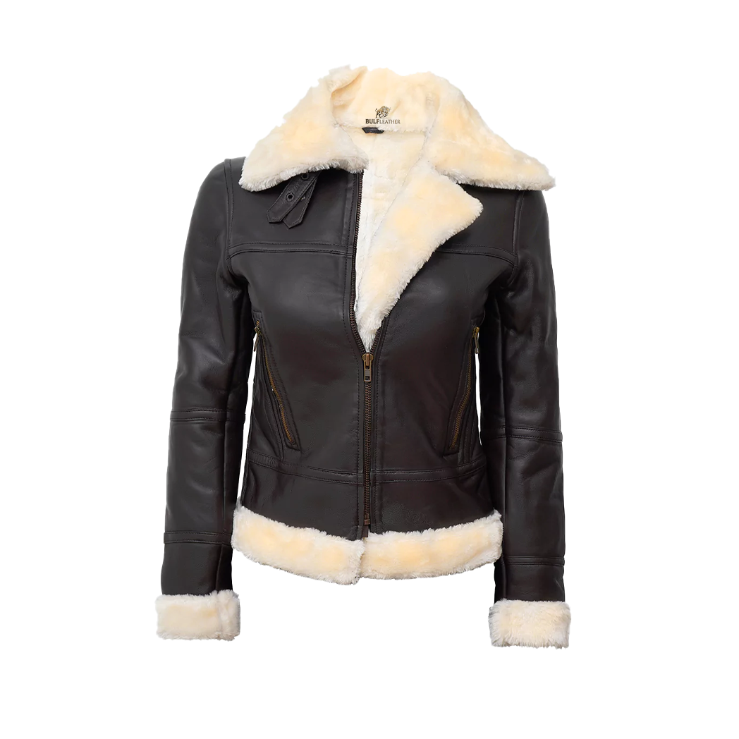 Women’s Dark Brown B3 Leather Bomber Shearling Jacket