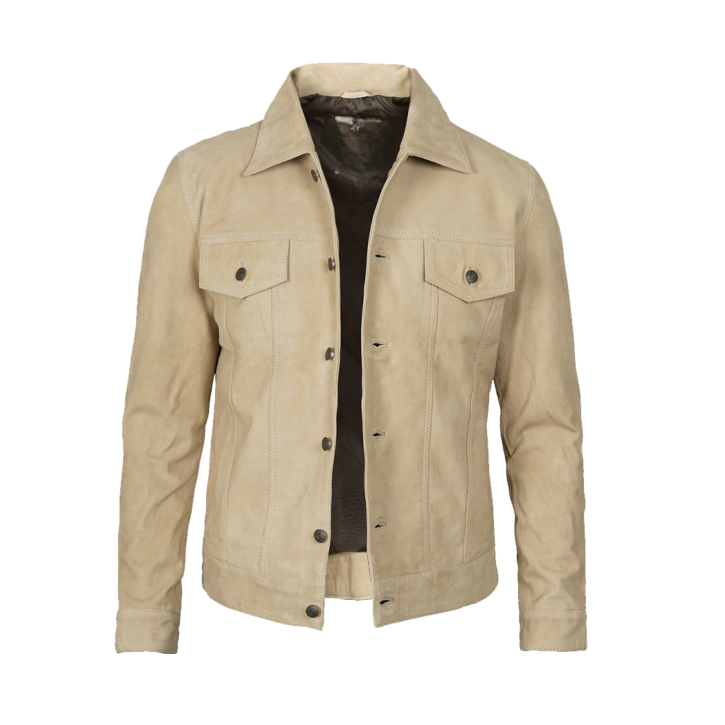Men’s Classic Real Suede Camel Trucker Style Jacket
