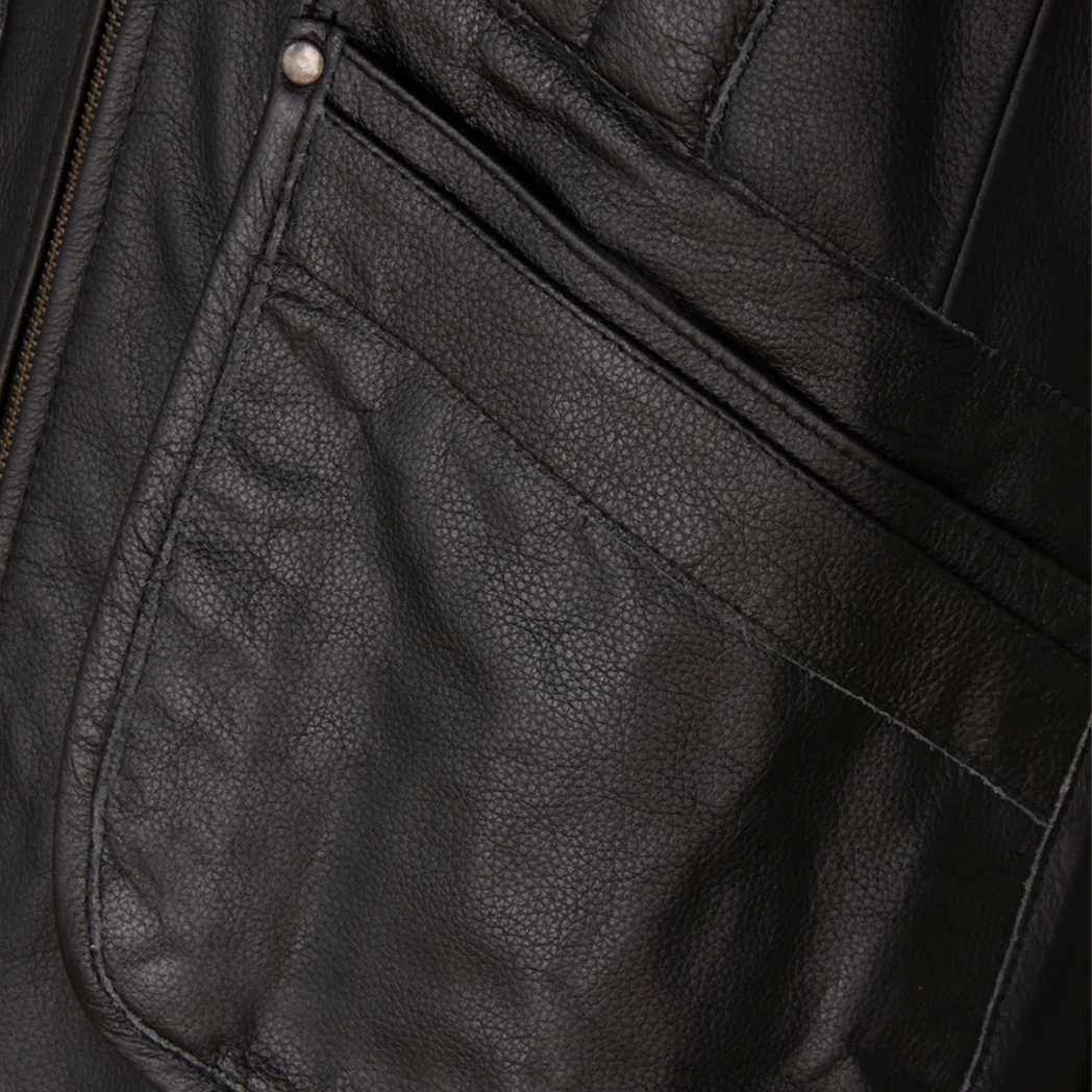 Black Quilted Leather Vest for Men
