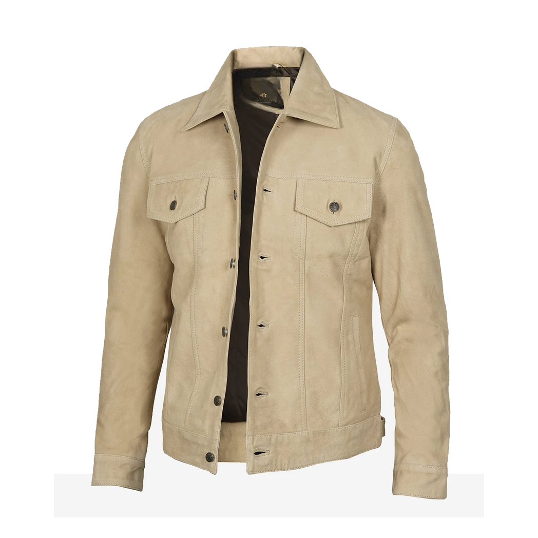 Men’s Classic Real Suede Camel Trucker Style Jacket
