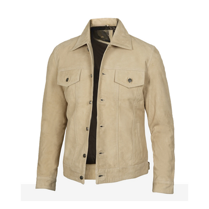 Men’s Classic Real Suede Camel Trucker Style Jacket