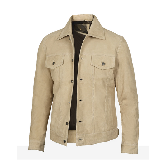 Men’s Classic Real Suede Camel Trucker Style Jacket