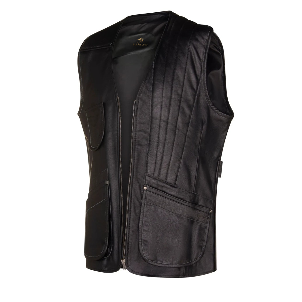 Black Quilted Leather Vest for Men