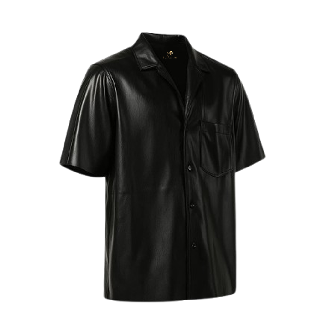 Women's Black Sleeves Leather Shirt