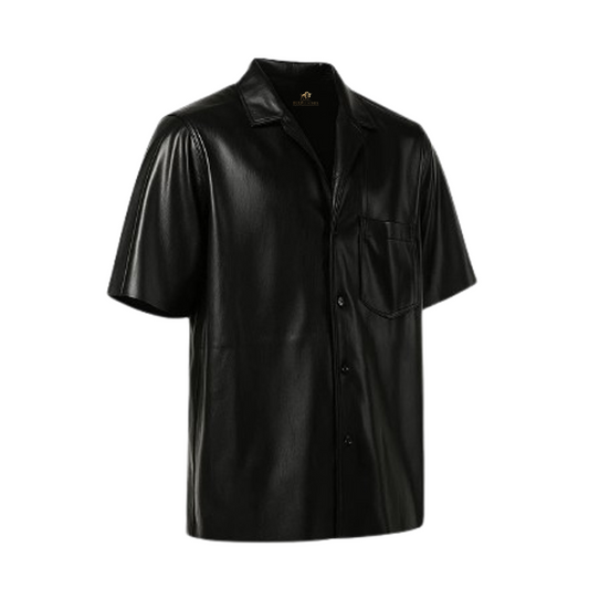 Women's Black Sleeves Leather Shirt