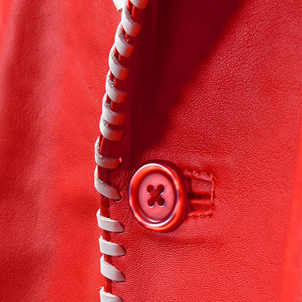Mens White Striped Red Medieval Leather Blazer