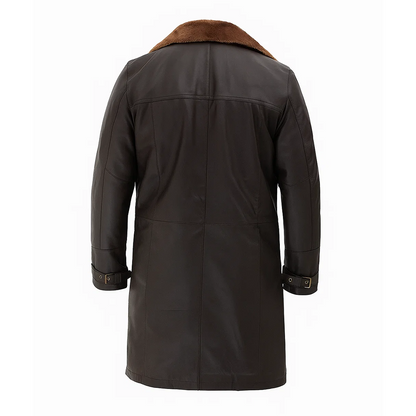 Mens 3/4 Length Dark Brown Leather Shearling Coat