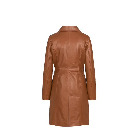 Womens Brown Single Breasted Leather Coat