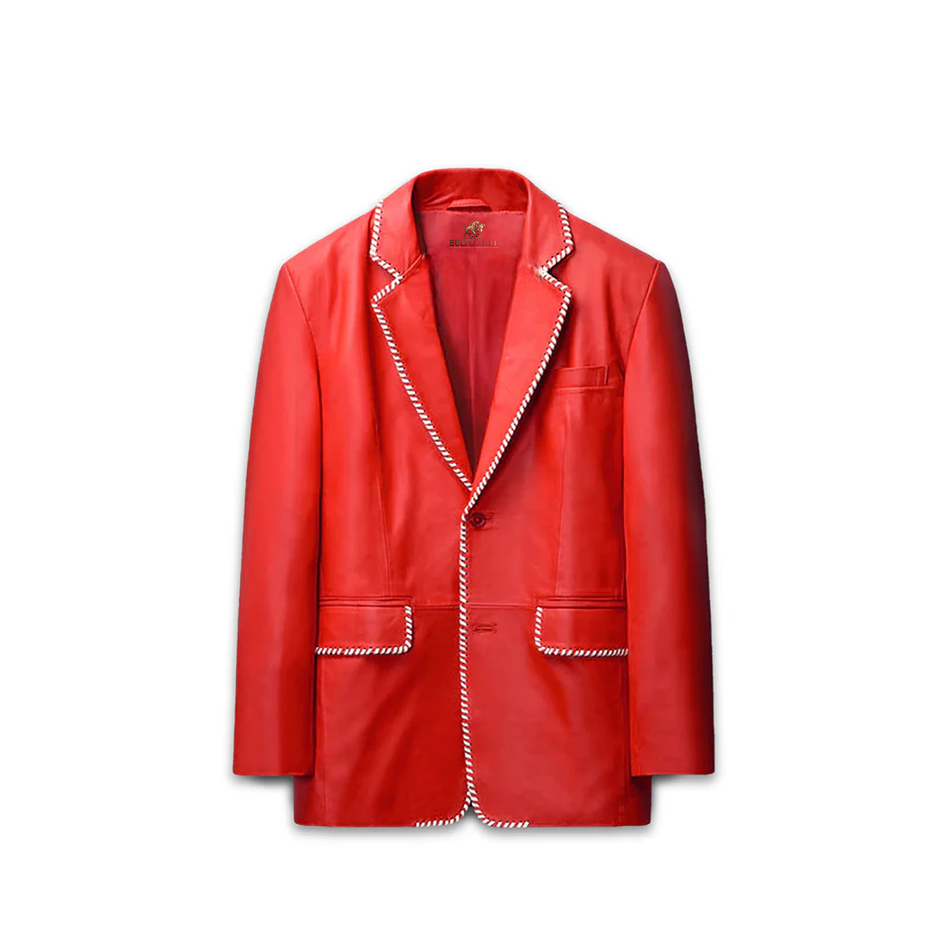 Mens White Striped Red Medieval Leather Blazer