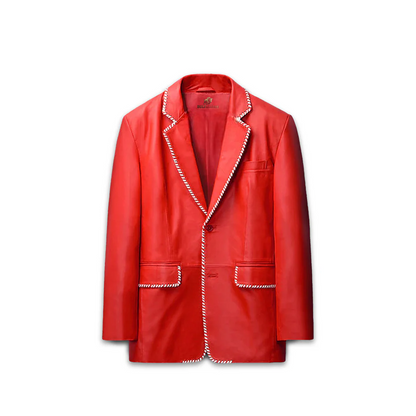 Mens White Striped Red Medieval Leather Blazer