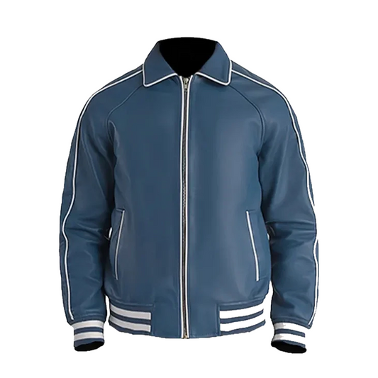 Men’s Blue Leather Varsity Jacket