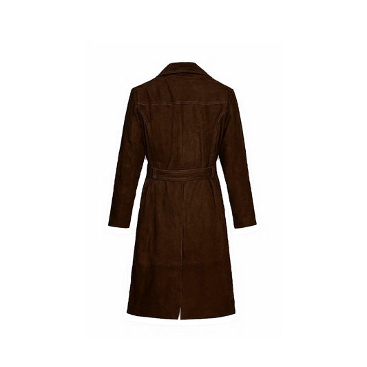 Womens Dark Brown Suede Leather Coat