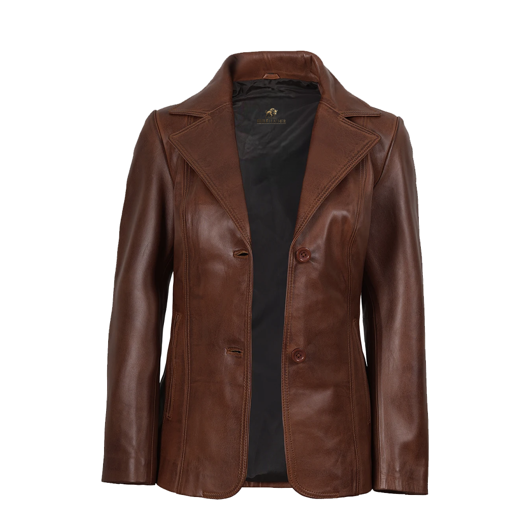 Women’s Notch Lapel Two Button Leather Blazer