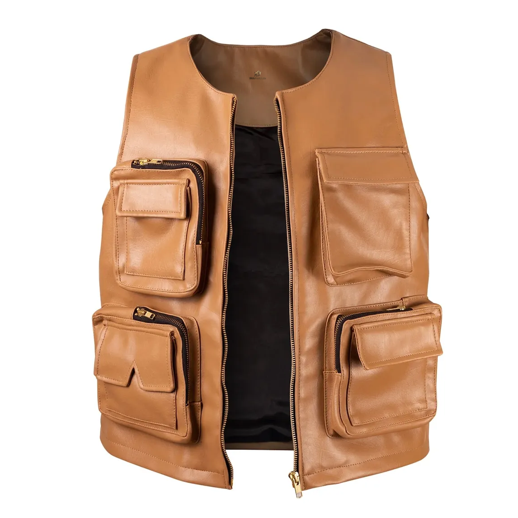 Men’s Camel Brown Leather Hunting Vest