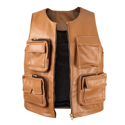Men’s Camel Brown Leather Hunting Vest