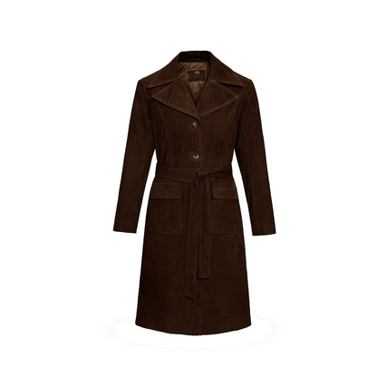Womens Dark Brown Suede Leather Coat