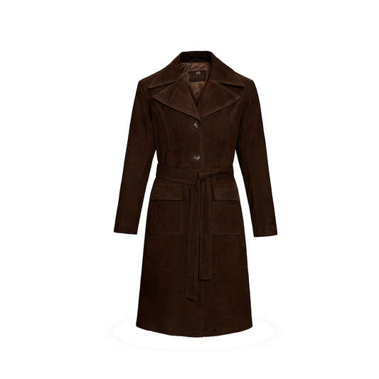 Womens Dark Brown Suede Leather Coat