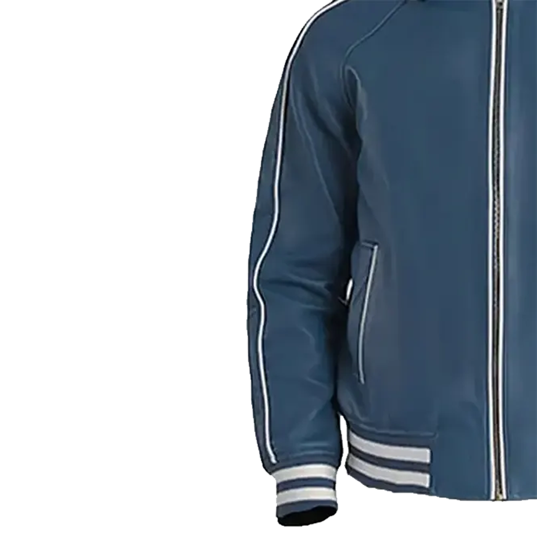 Men’s Blue Leather Varsity Jacket