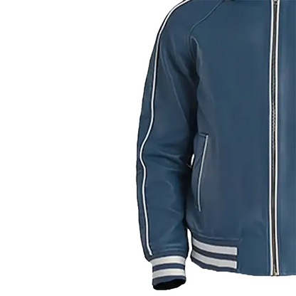 Men’s Blue Leather Varsity Jacket