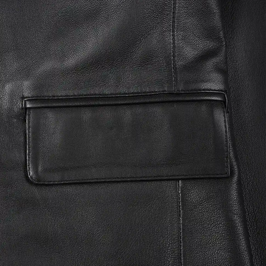 Mens Notch Lapel Black Leather Blazer