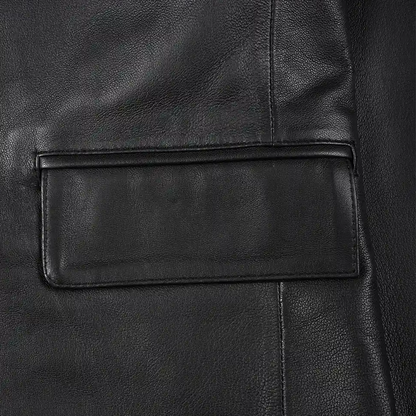 Mens Notch Lapel Black Leather Blazer