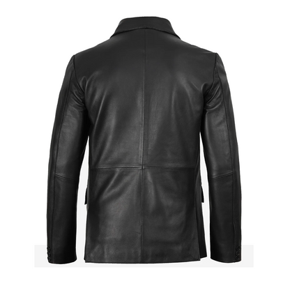Mens Notch Lapel Black Leather Blazer