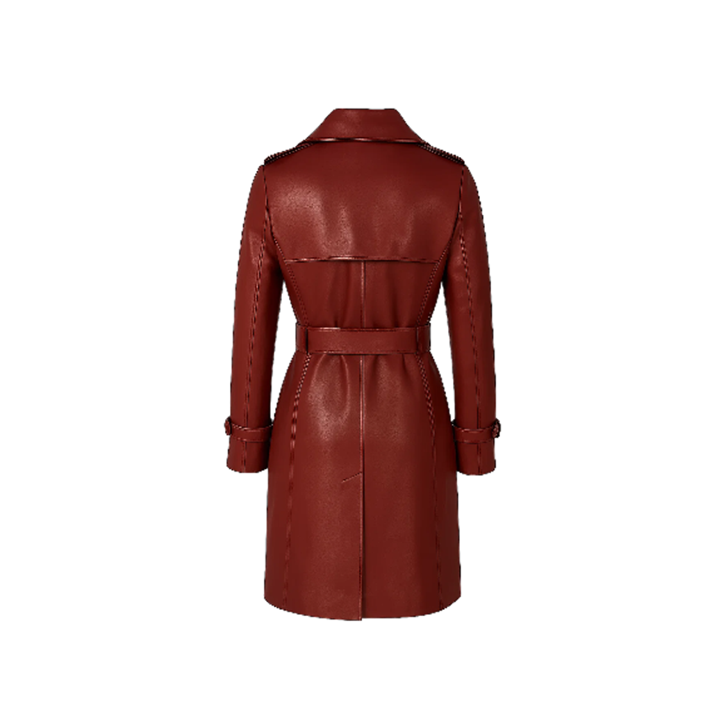Womens Red Soho Leather Trench Coat