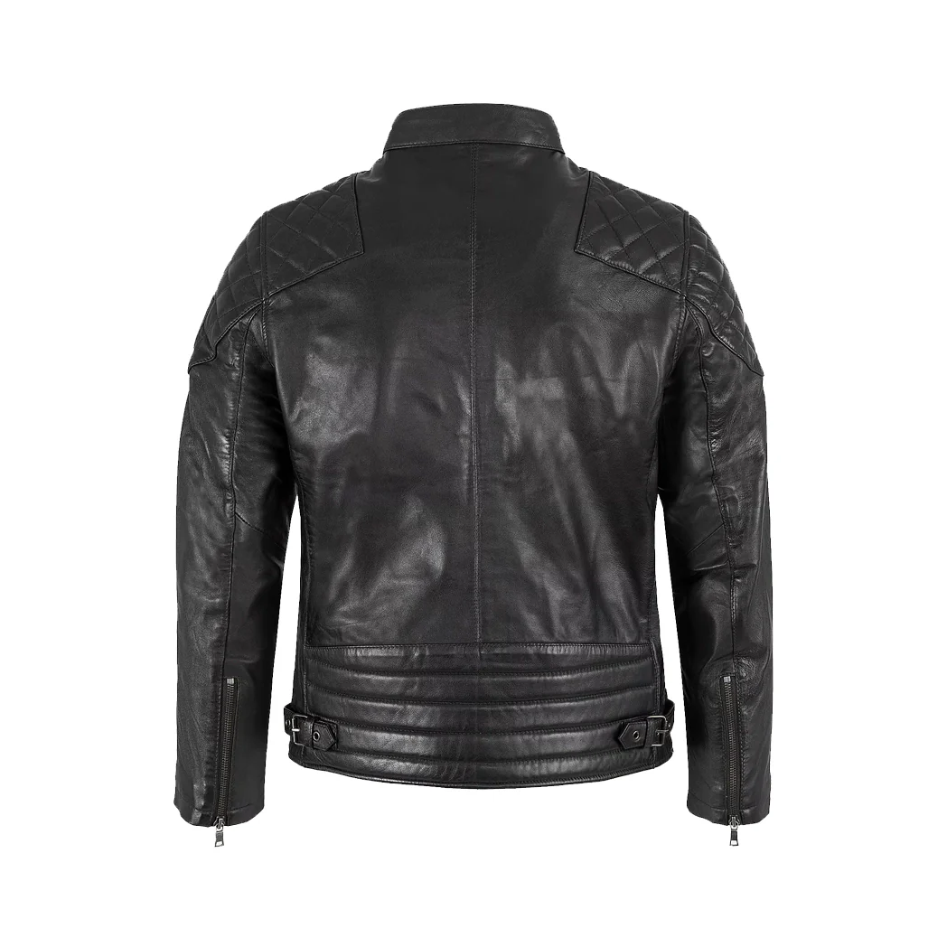 Mens Padded Black Cafe Racer Leather Jacket