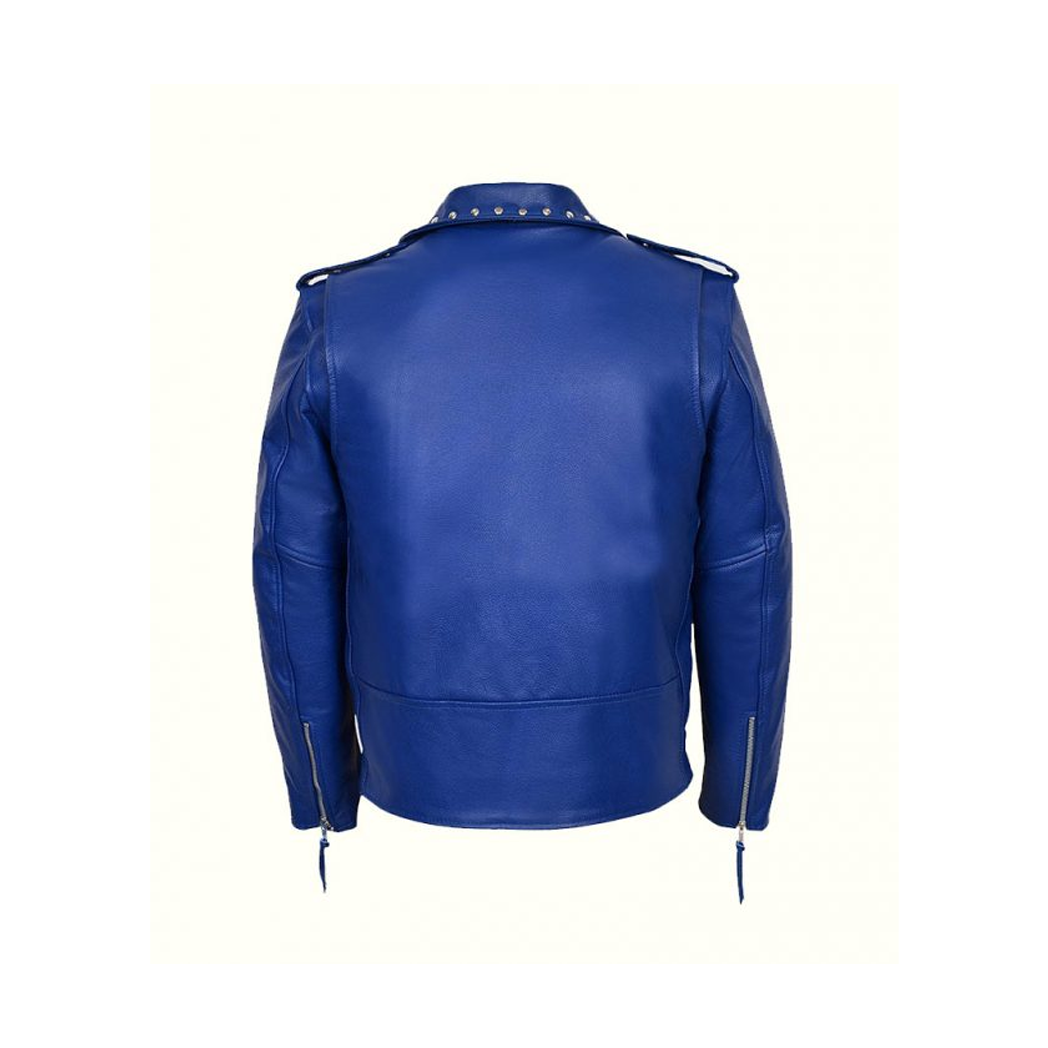 Blue Studded Motorcycle Leather Jacket
