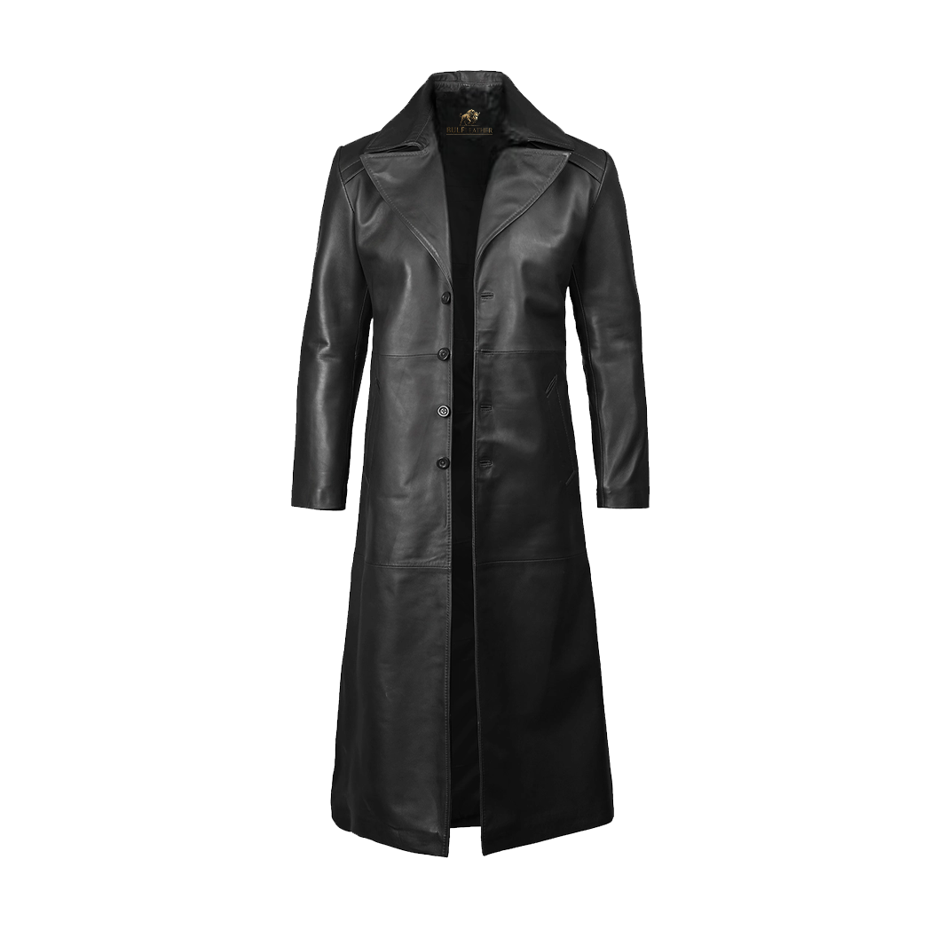 Men’s Black Long Leather Duster Coat