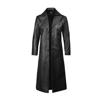 Men’s Black Long Leather Duster Coat
