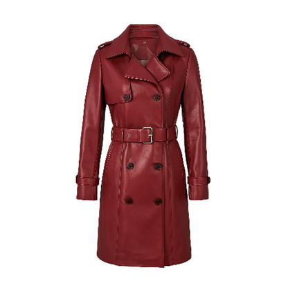 Womens Red Soho Leather Trench Coat