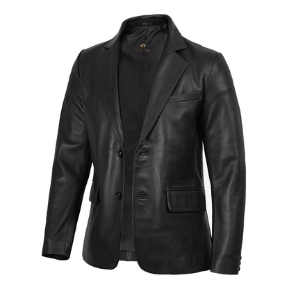 Mens Notch Lapel Black Leather Blazer
