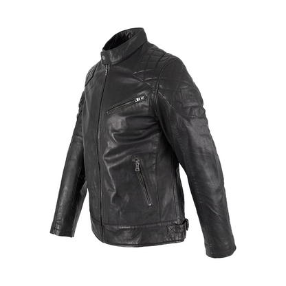 Mens Padded Black Cafe Racer Leather Jacket