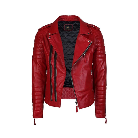 Mens Lambskin Motorcycle Red Leather Jacket