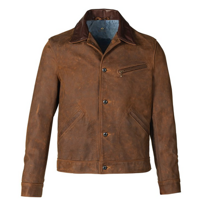 Mens Nubuck Cowhide Brown Leather Jacket