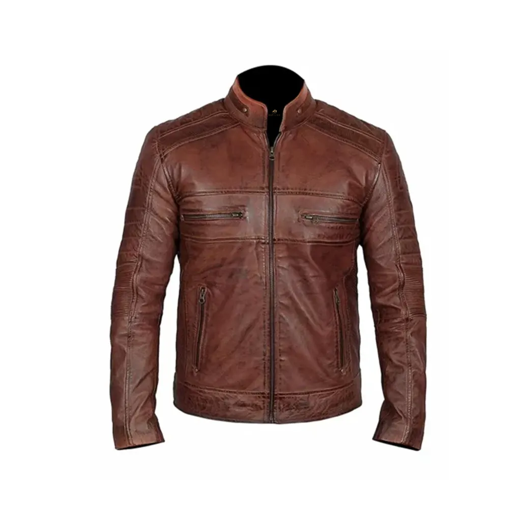Men Brown Distressed Biker Jacket