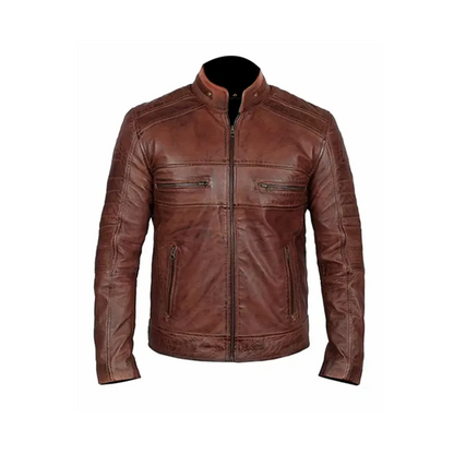 Men Brown Distressed Biker Jacket
