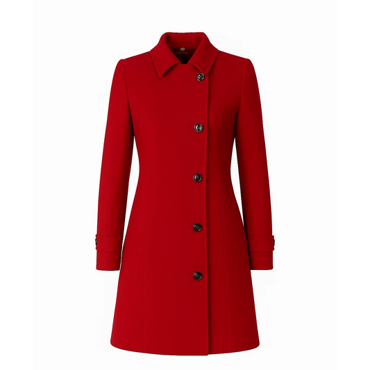 Women’s Single Breasted Red Wool Coat