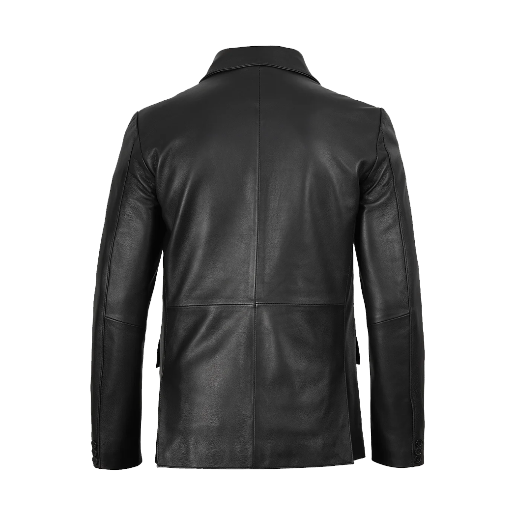Mens Two Button Black Leather Blazer