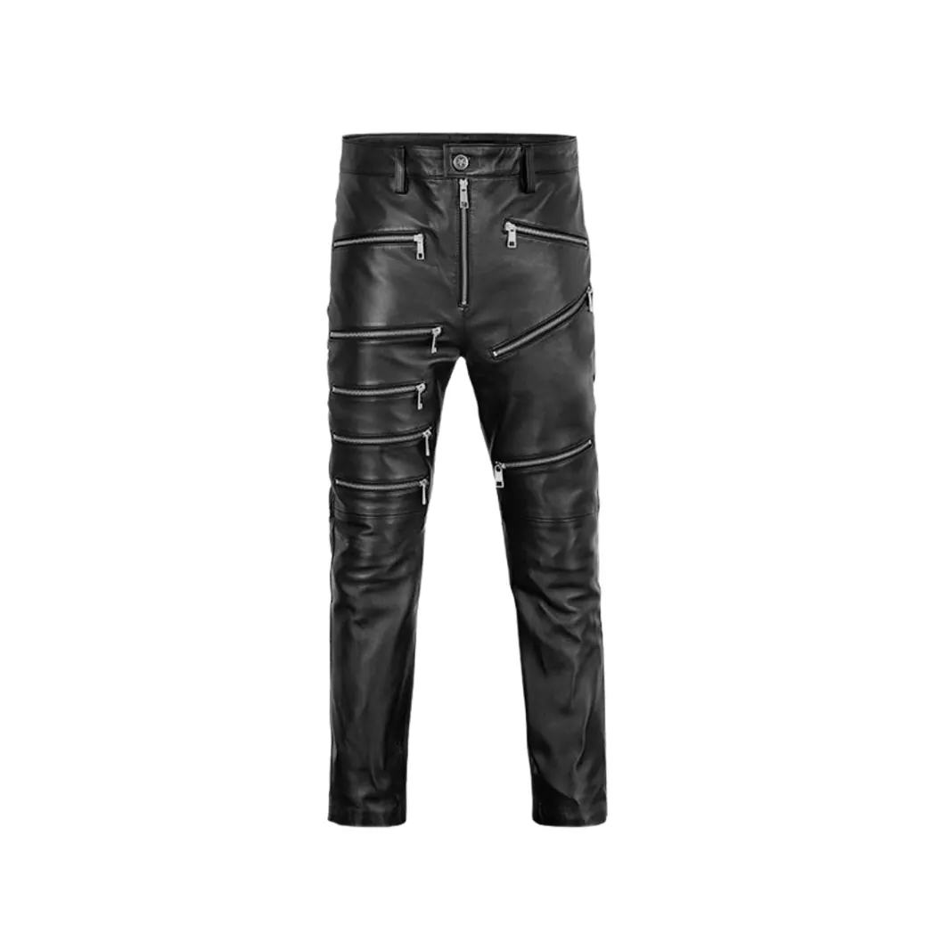 Men’s Black Zipper Leather Pants