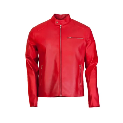 Elegant Red Biker Leather Jacket