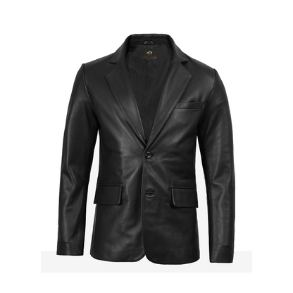 Mens Two Button Black Leather Blazer